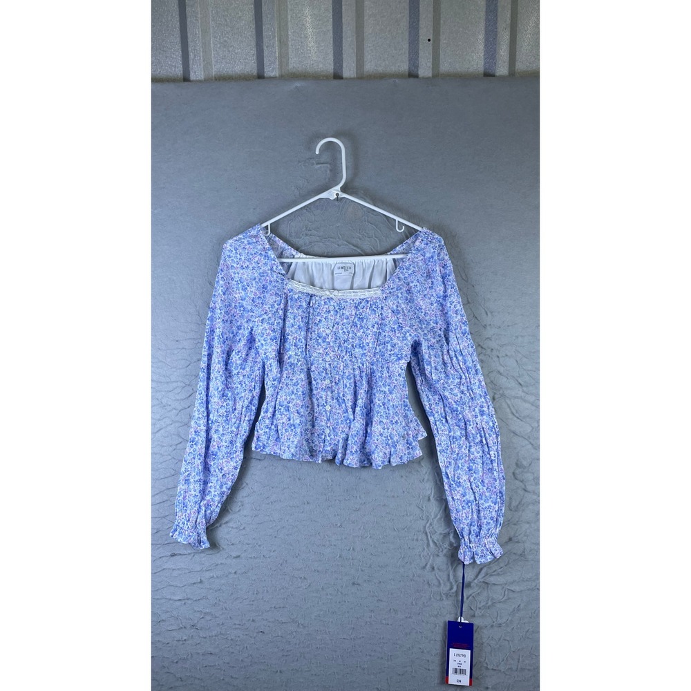 Limited Too Floral Peplum Top Girls Size L 12/14 Blue NWT Square Neck Lace Trim